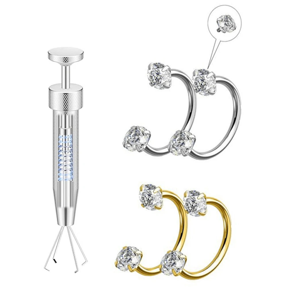 2pcs Horse Shoe Nose Rings 16G Internal Threaded Stainless Steel Titanium Alloy CZ Nose Rings, Includes Piercing Tool