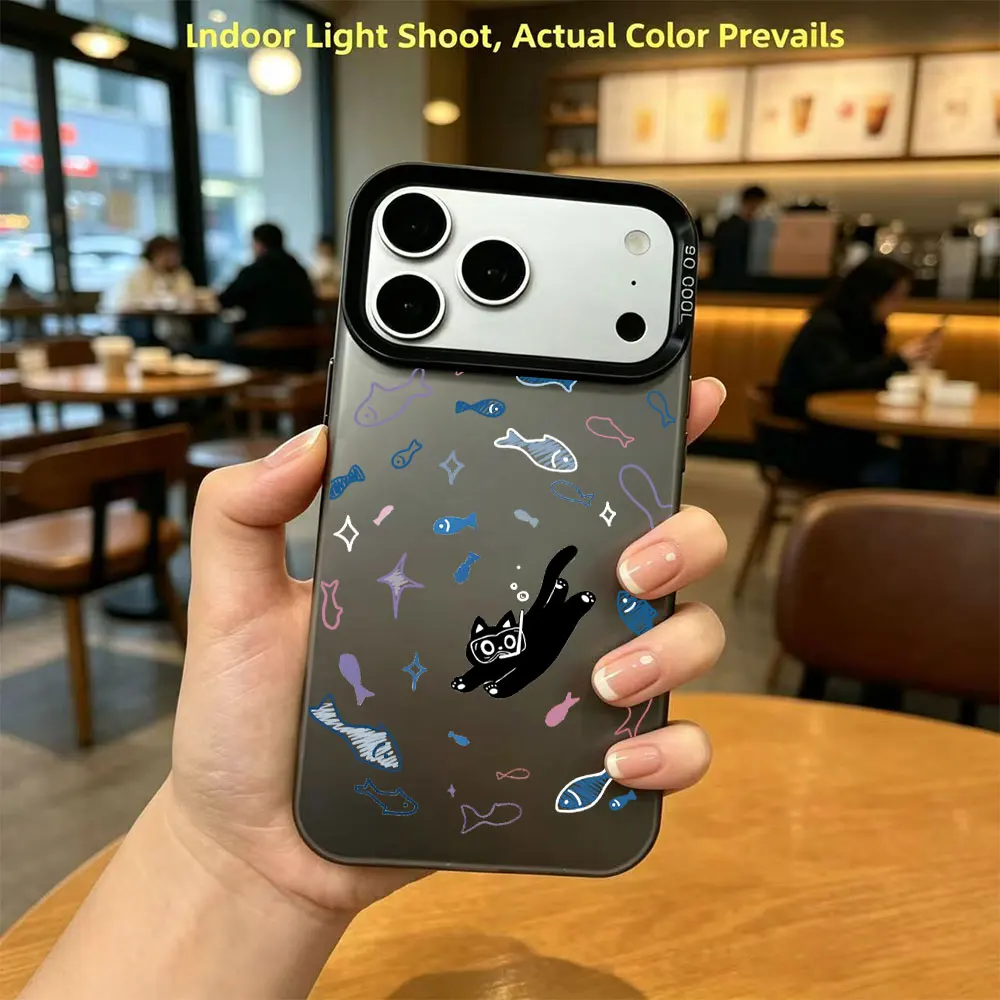 Funda para Teléfono Diving Black Cat IMD Color Plata para iPhone 17 16 15 14 13 12 11 Pro Xs Max Plus Air Mini XR X 17e 16e