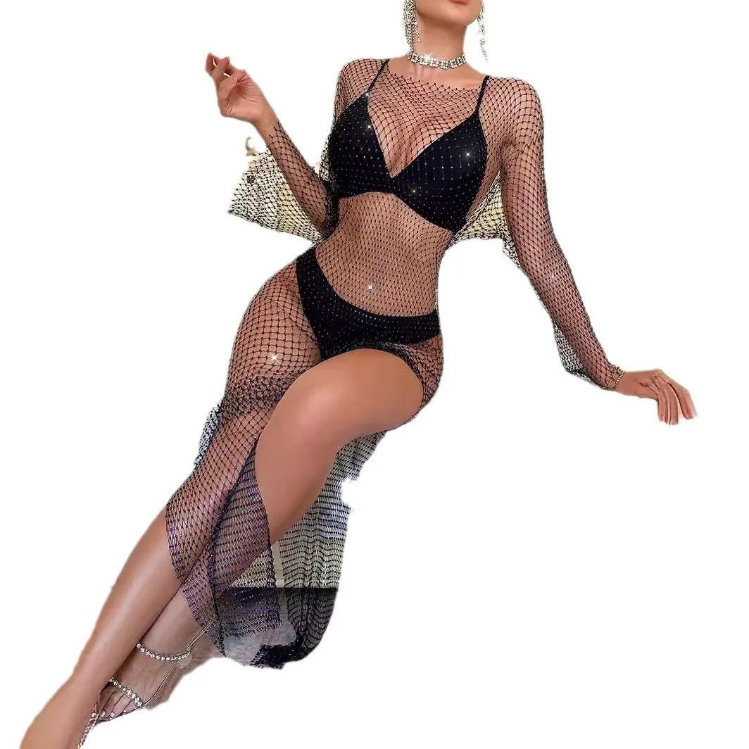 

Лето 2024, длинное платье с рыболовной сетью и бриллиантами, сексуальный комбинезон для ночного клуба, горячая девушка, перспективный комбинезон