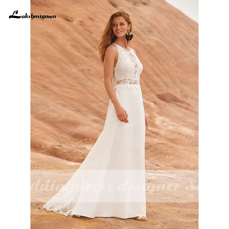 Elagent Boho Chiffon Wedding Dresses 2021 vestido de novia Halter Neckline Beach Lace Sweep Train Bridal Gown for Women Backless