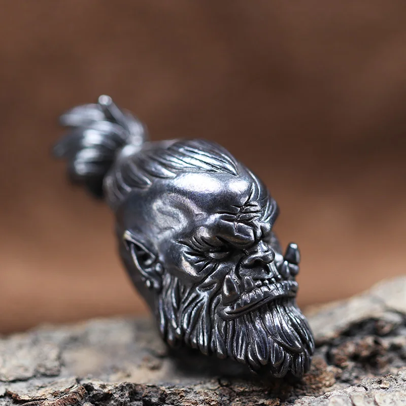 Orcish Warrior Head Sculpture Brass Knife Beads DIY Paracord Bracelets Accessories Handmade Woven Lanyard Keychain Pendants EDC