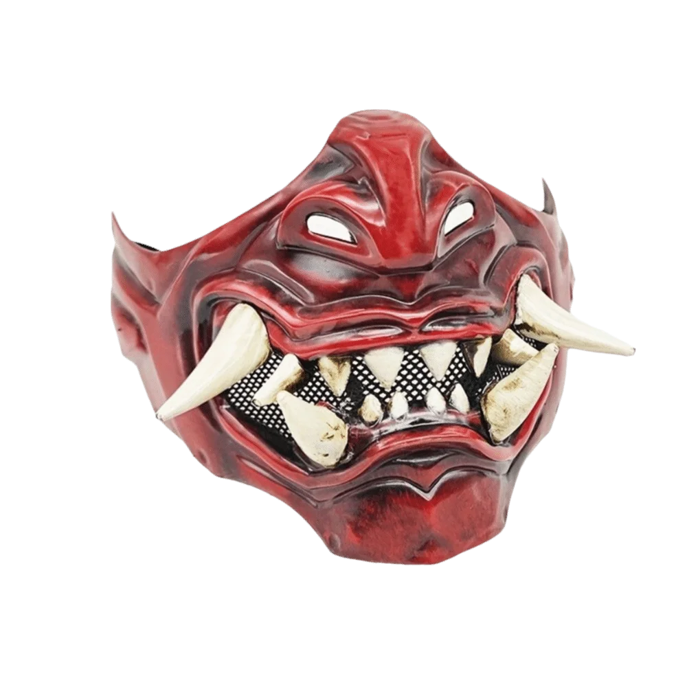 

Half Face Cosplay Red Prajna Mask Dress Up Spooky Samurai Cosplay Mask 3D Masquerade Japanese Mask Toy Party