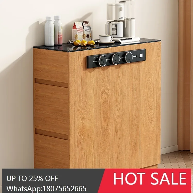 HLZ Solid Wood Island Cabinet Movable Independent Rock Board Storage Sideboard Ultra Narrow Single Dining Table Guide Table