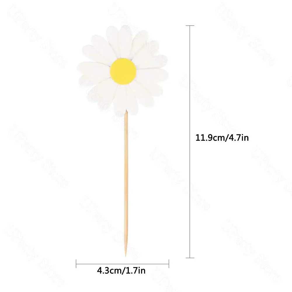50Pcs Boho Cake Toppers Blush Pink Yellow Balls Daisy Flowers Cake Toppers for Groovy Birthday Baby Shower Party Cake Decoration