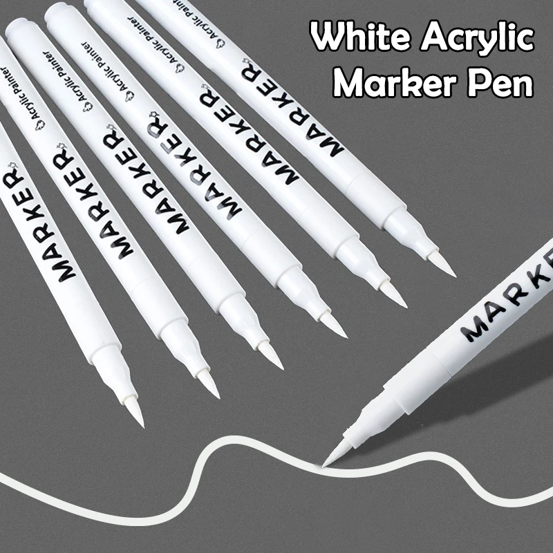 Weiße Markierungsstifte, Acryl-Farbstift mit weichem Faserkopf, wasserfester Acryl-Marker, studentenspezifischer, schnell trocknender Malpinsel