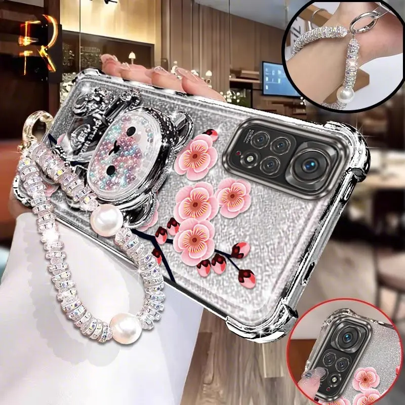 

Note 11Pro Ярко-розовые цветы Браслет-держатель Чехол для телефона для Xiaomi Redmi Note 11EPro 11 10S 10 10T 11S 9T 10X 10Pro Чехол