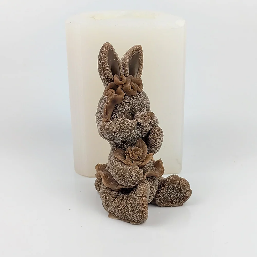 Cute Rabbit Concrete Molds Cement Candle Silicone Mold Animal Mould Aromatherapy Plaster Mold Fondant Cake Candle Mold Tools