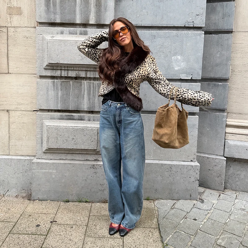 Damen Leoparden-Kunstpelz-Kurzjacke Vintage Stehkragen Knopf-Kurzmantel Langarm-Oberbekleidung 2026 Neue Street-Lady-Jacken – Detail 11