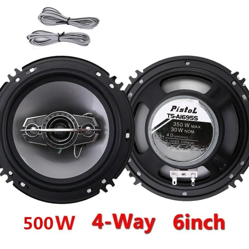 2Pcs 6 Inch 4 Way Car Coaxial Speakers 500W Stereo Super Bass Vehicle Audio Speaker with Cable Auto Music Player System