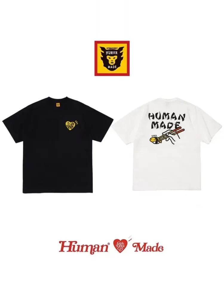 Human Made Style Front Lucky Back Sushi Slub Cotton T-Shirt, Casual Tee for Couple Unisex