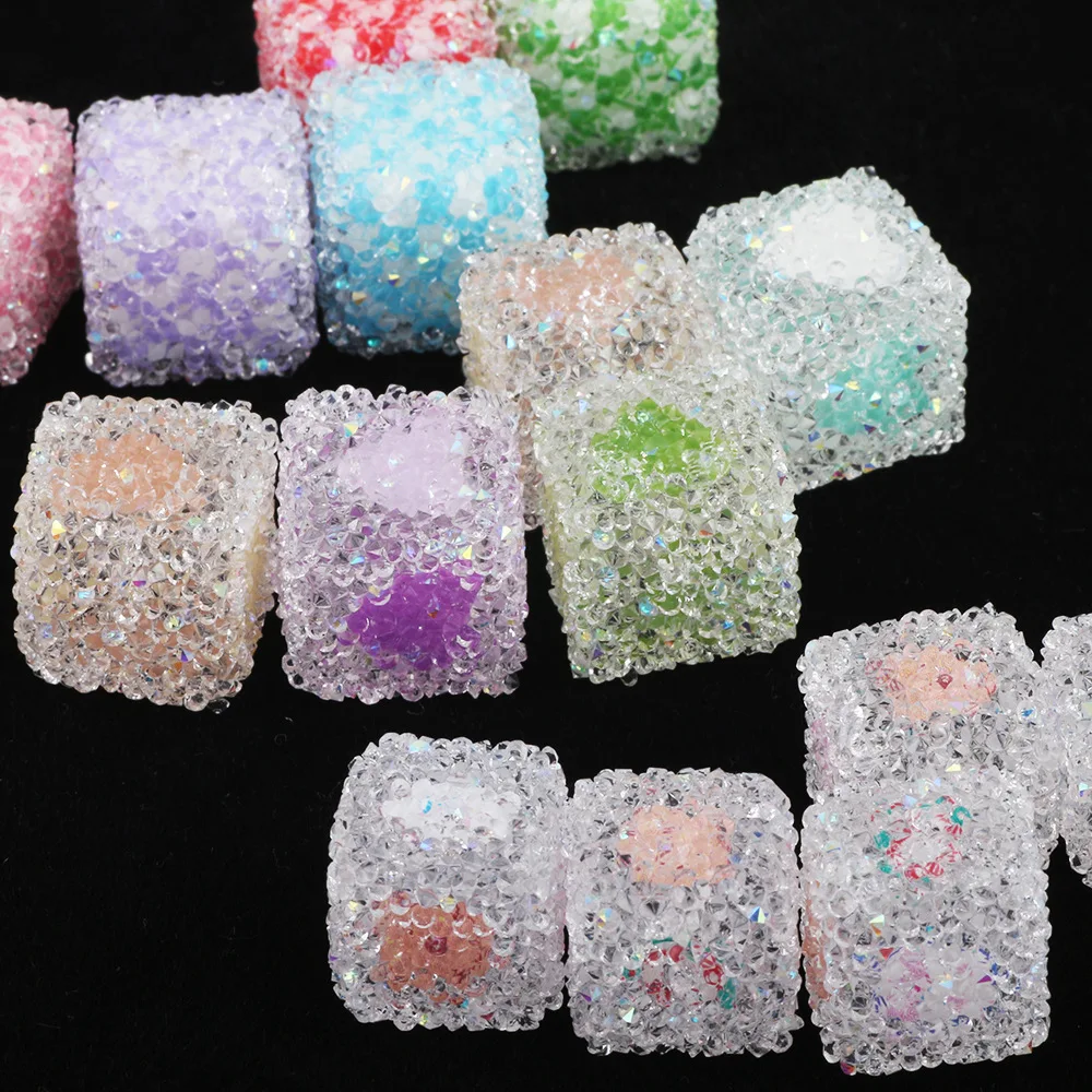 

Colorful Candy Resin Rhinestones Cube Beads Fit Bubblegum Necklace Earring Pen Making Ornament Accessories Material 20pcs