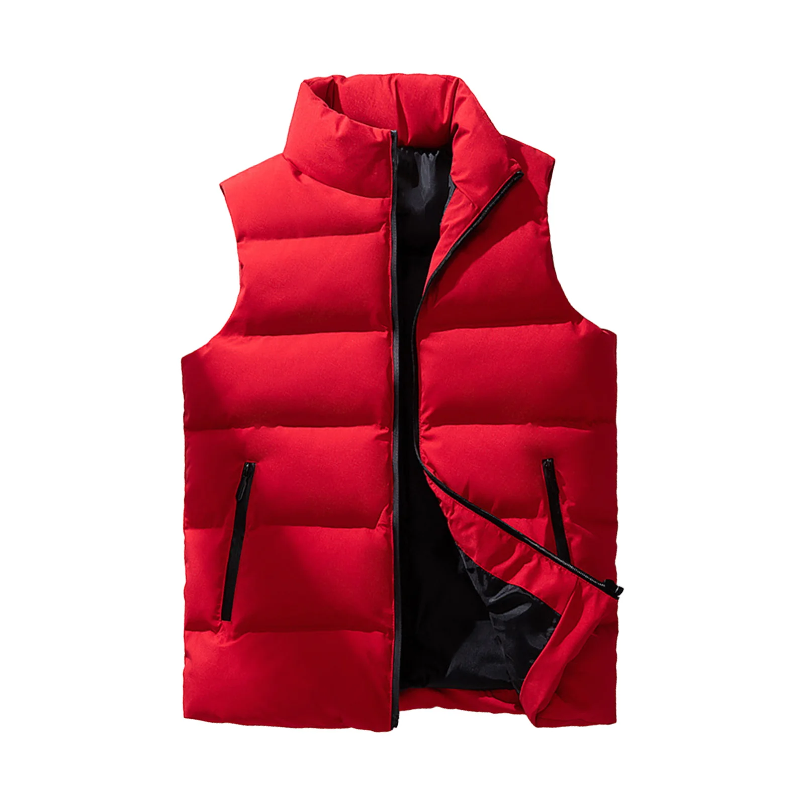 Men Winter Vest Men\'s Winter Windproof Padded Vest with Stand Collar Zipper Closure Stylish Neck Waistcoat for Warmth