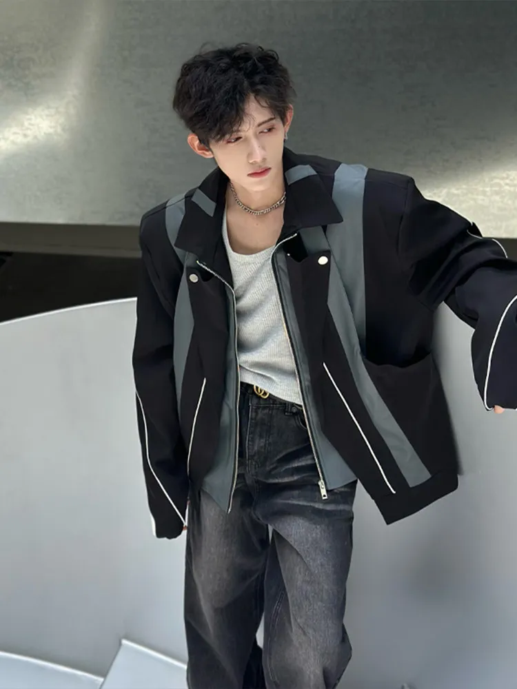 Spring and Autumn New Cool and Handsome High-End Men's Loose Casual Commuting Style Short Black Motorcycle Jacket