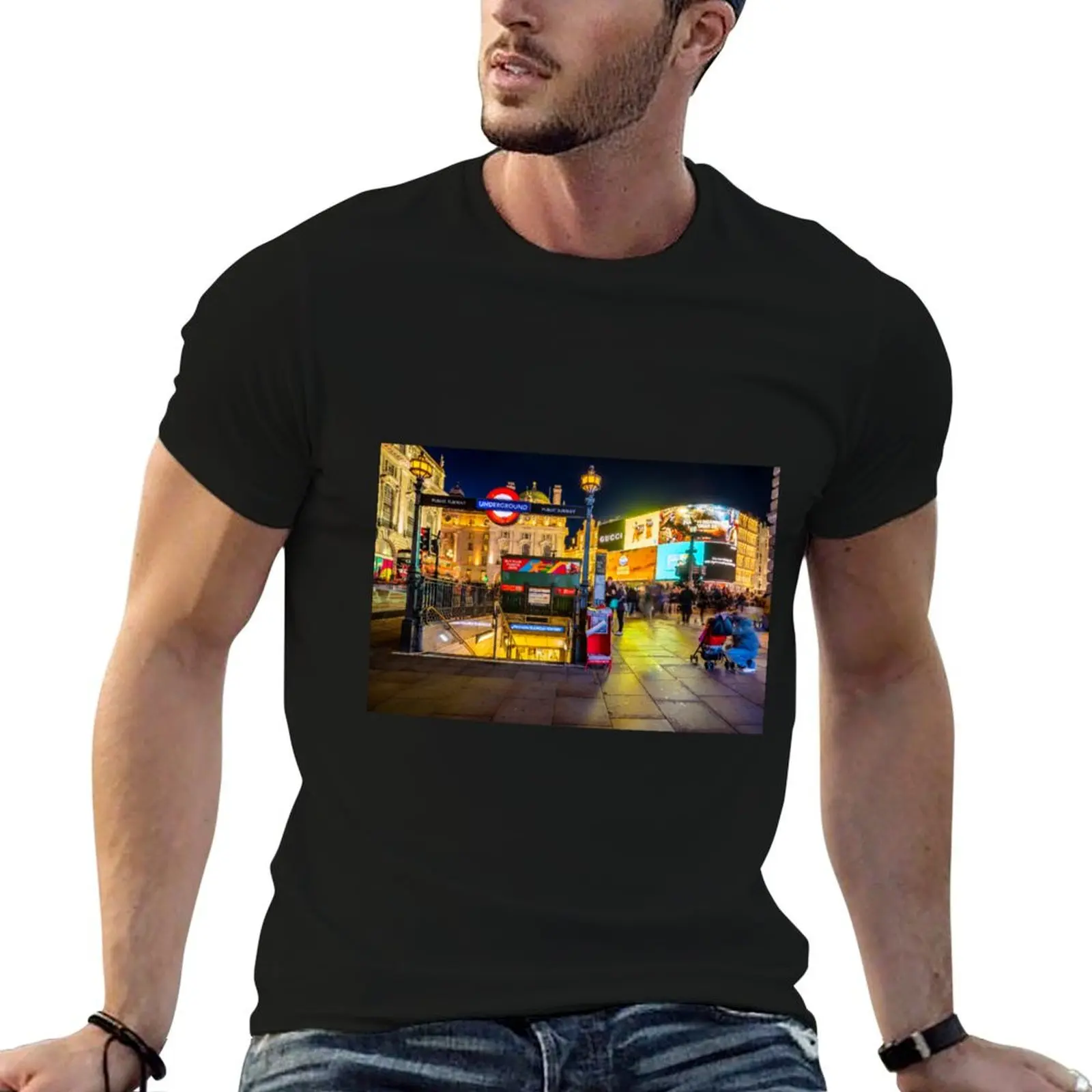 Piccadilly Circus At Night London Photograph T-Shirt quick drying sublime mens t shirts top quality