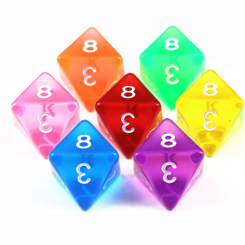 10Pcs D8 Transparent Color Dice Set, Plastic 8 Sided for Role Playing Board Games - Gaming Accessories