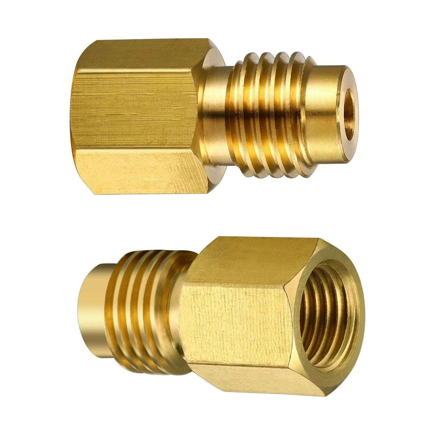 2Pcs/Set R134A Brass Refrigerant Tank Adapter to R12 Fitting Adapter 1/2 Female to 1/4 Male Flare Adaptor Valve Core and Vacuum