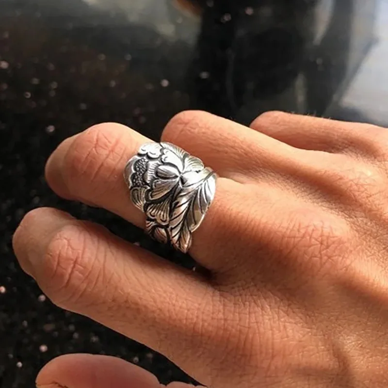 2026 Peony Open Ring Women\'s New Retro Design Ethnic Style  National Color Tianxiang Index Finger  Women