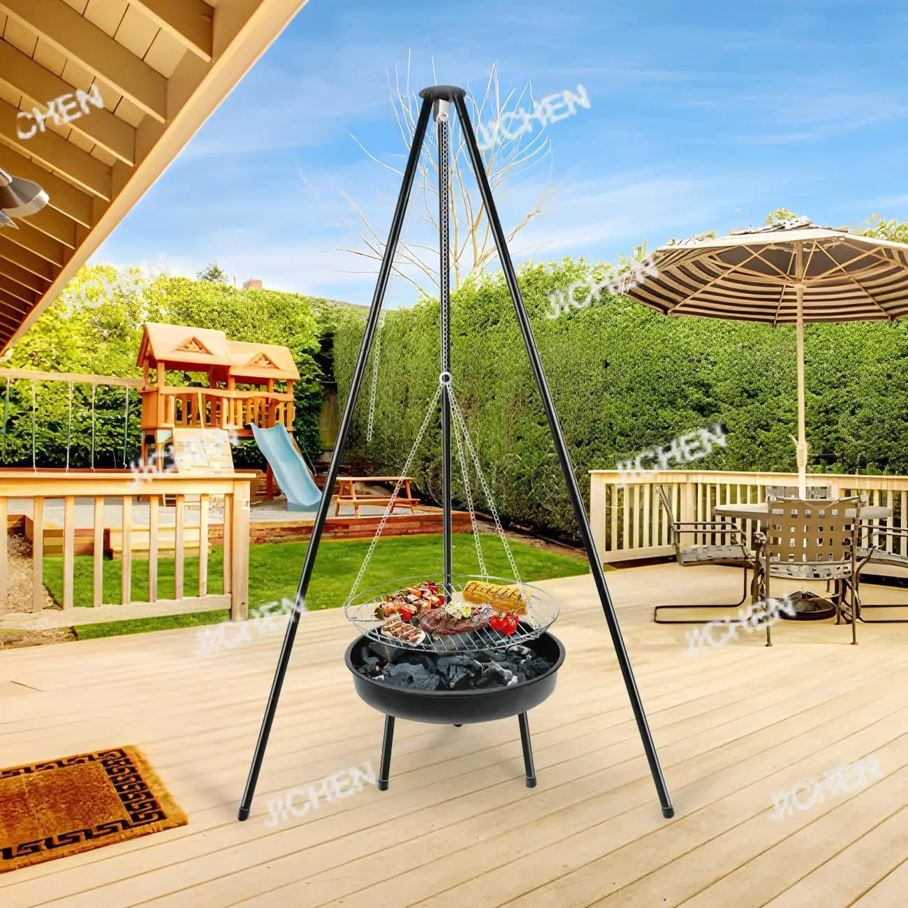 

Outdoor tripod BBQ patio brazier heating stove camping bbq campfire triangle hanging stove