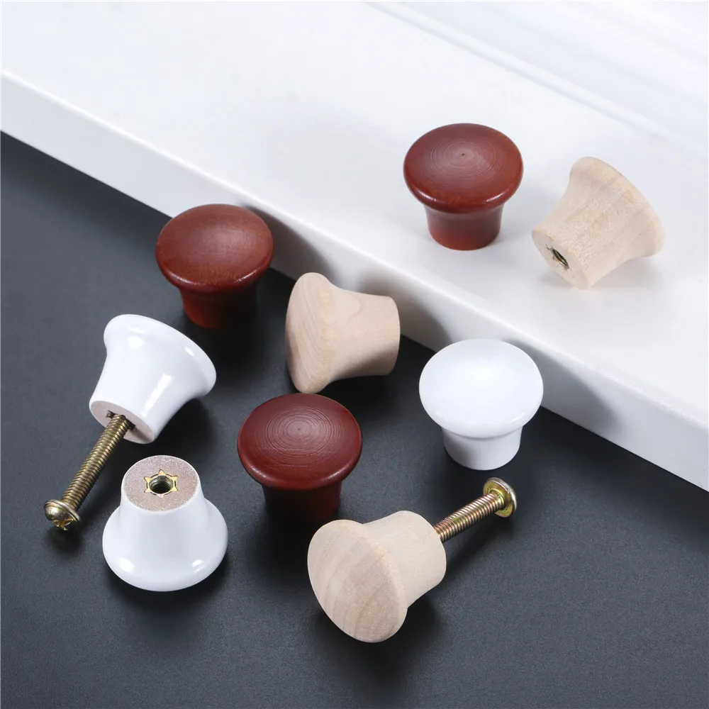 5pcs Mini Wood Round Knobs w/screw 23*20mm 0.91