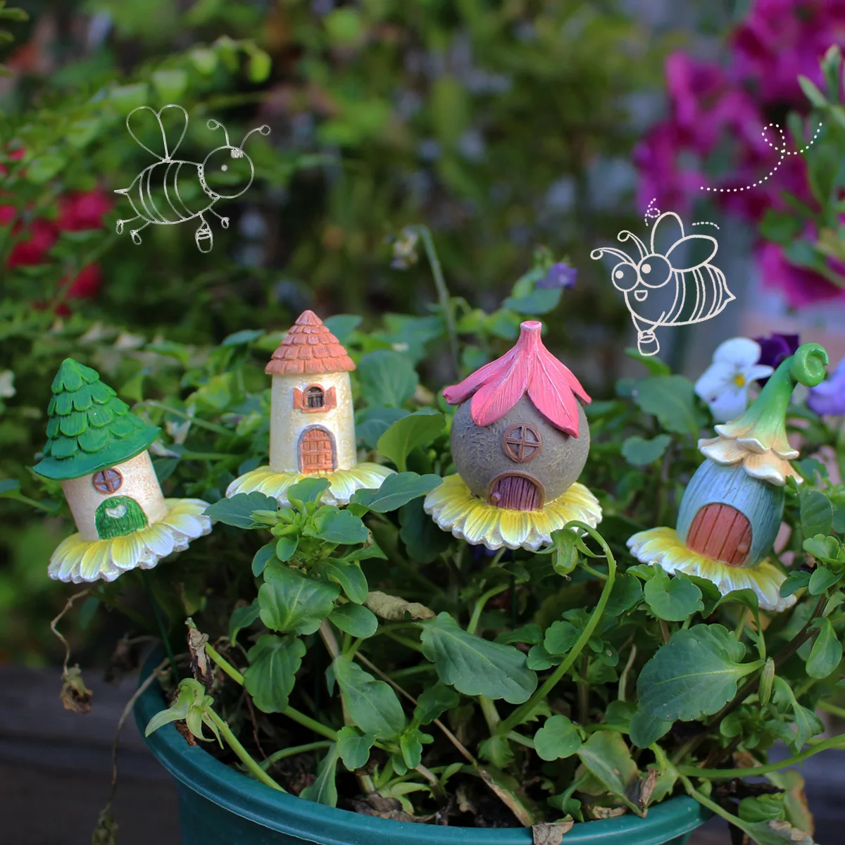 

‌4pcs/set Resin Mushroom House Planter Set - Fairy Garden Decor‌
