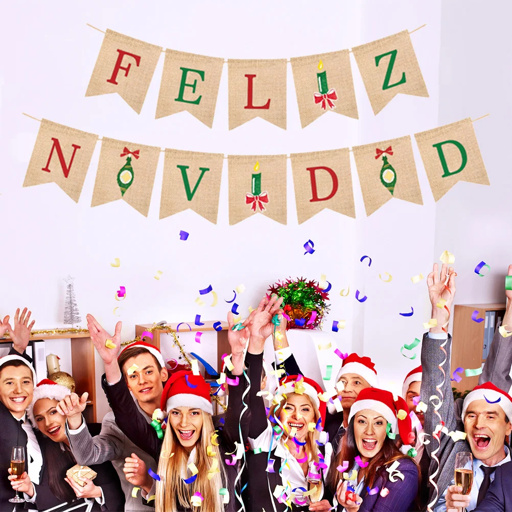 

Christmas Decoration Banner Burlap Pennant Holiday Party Decor Wall Tree Window Indoor Outdoor Christmas Hanging Flags