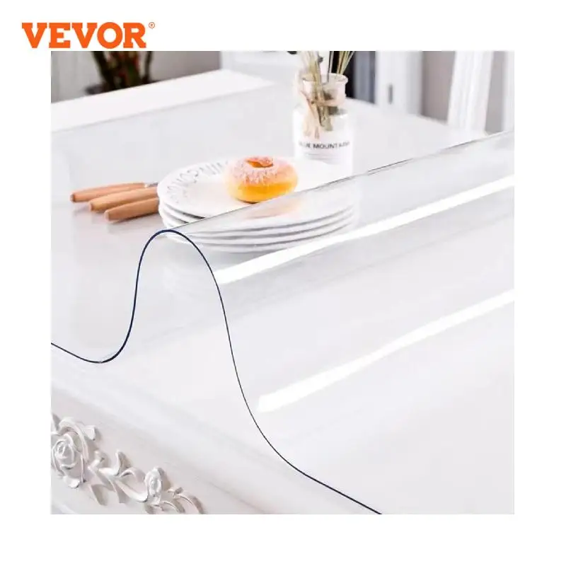 

VEVOR 1.5mm 2mm PVC Table Cloth Transparent Clear Desk Cover Protector Plastic Soft Glass Waterproof Oilproof for Dining Table