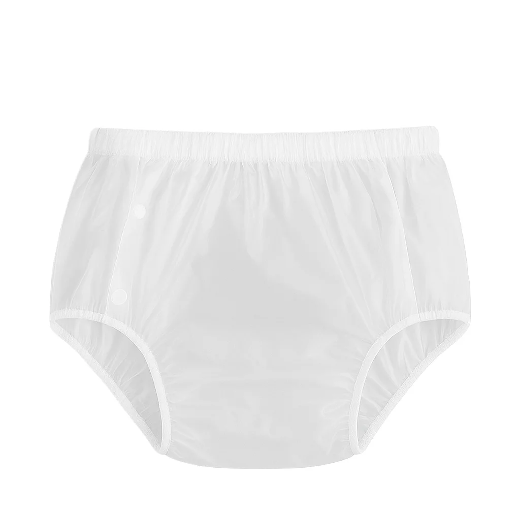 Adult Reusable Waterproof TPU Diaper Pants with Side Snap Buttons Incontinence Training Pants Leakproof Nursing Underwear