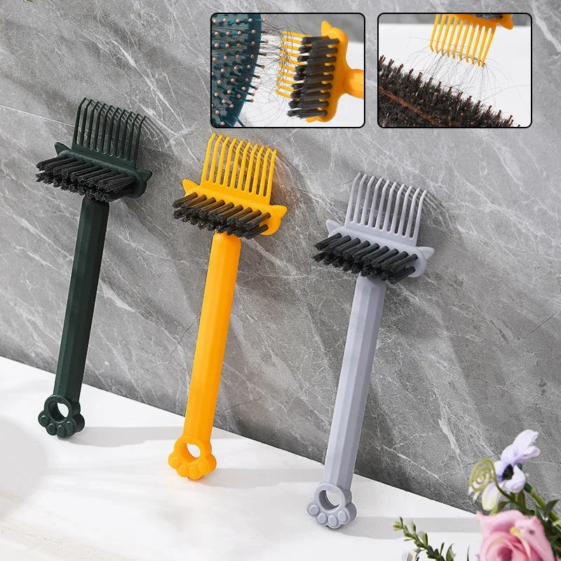 Escova de Limpeza 2 em 1 para Pentes e Escovas de Cabelo, Ferramenta Embutida para Remover Sujeira e Cabelos, Mini Removedor de Cabelos e Poeira para Uso Doméstico e em Salões