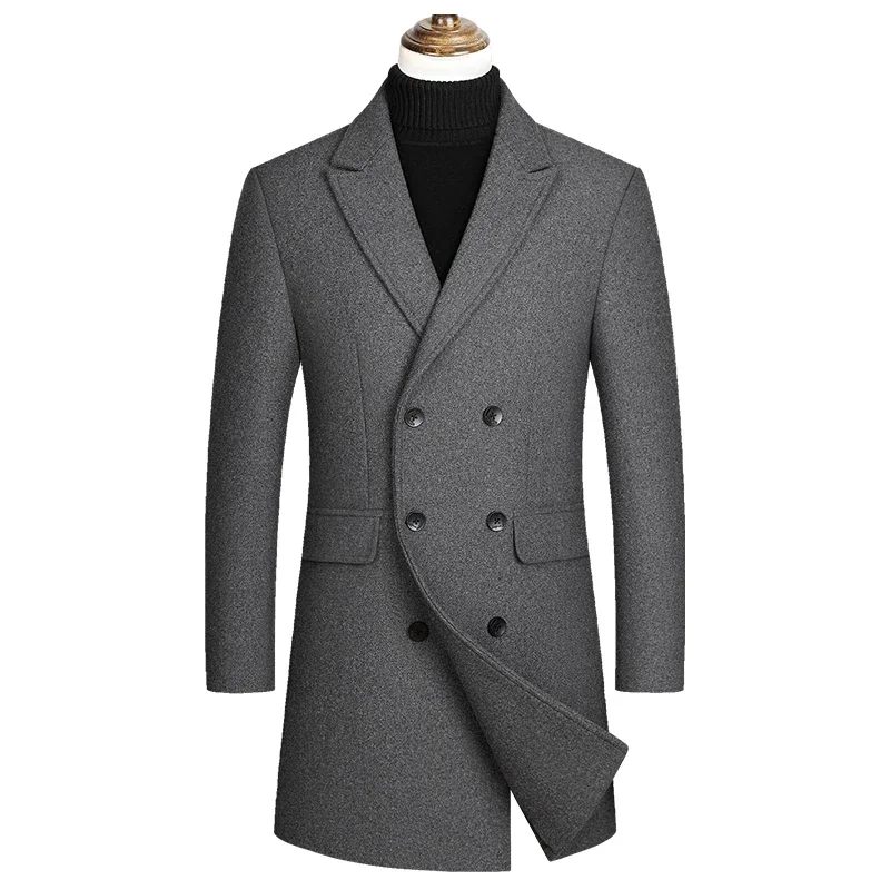 High-quality Men's Double-breasted British Style High-end Simple and Elegant Fashion Business Casual Gentleman Slim Woolen Coat