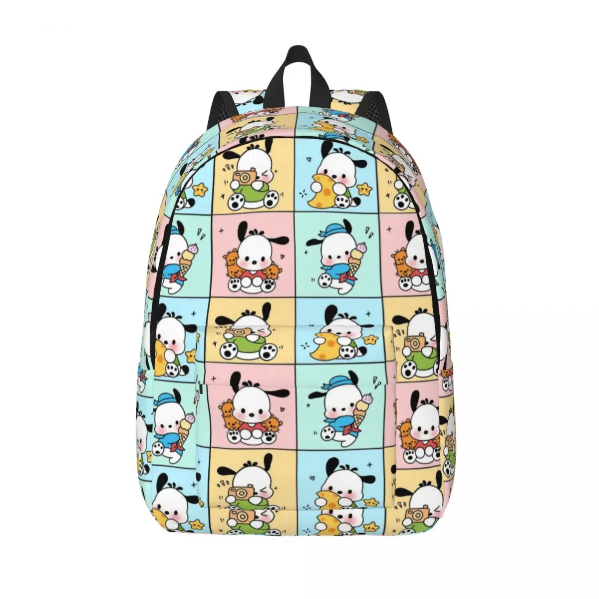 Cute Pochacco Collage Cool Backpack with Pocket High School Hiking Travel Cartoon Dog Daypack for Men Women Laptop Shoulder Bag