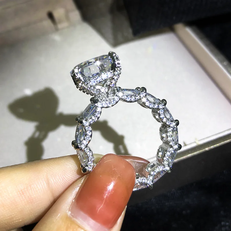 2021 NEW S925 Big Bling Zircon Stone Color Rings for Women Wedding Engagement Christmas Present Fashion Jewelry Wholesale