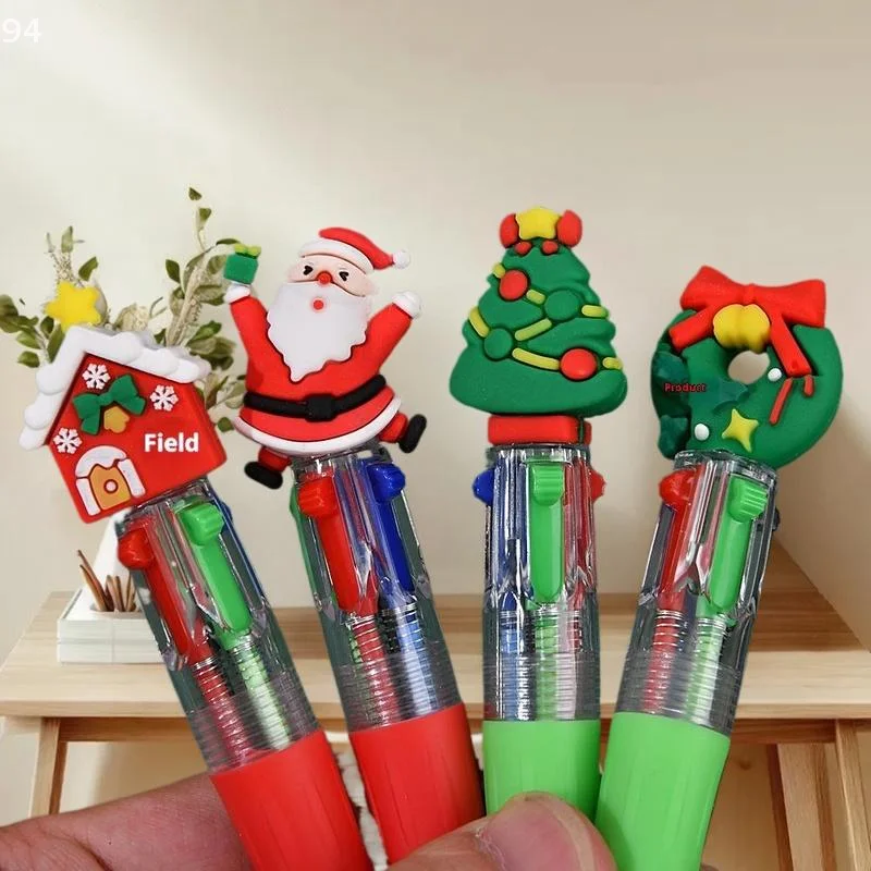 5-30 шт. смешанная рождественская шариковая ручка 4-в-1, мультяшная ручка Санта-Клауса, снеговика, ручка для письма, студенческие канцелярские принадлежности, детский подарок на Новый год