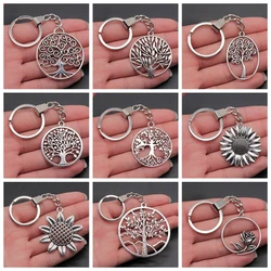 New Fashion Men 30mm Keychain DIY Metal Alloy Holder Chain Vintage Heart Flower Rose Sunflower Tree Pendant Keyring