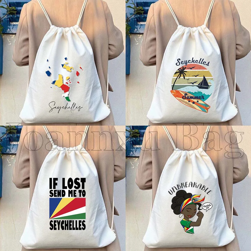 

Seychelles Map Flag Tropical Island Cute Gifts Canvas Drawstring Bags Soccer Backpack Gym Sackpack String Bag for Sports Yoga