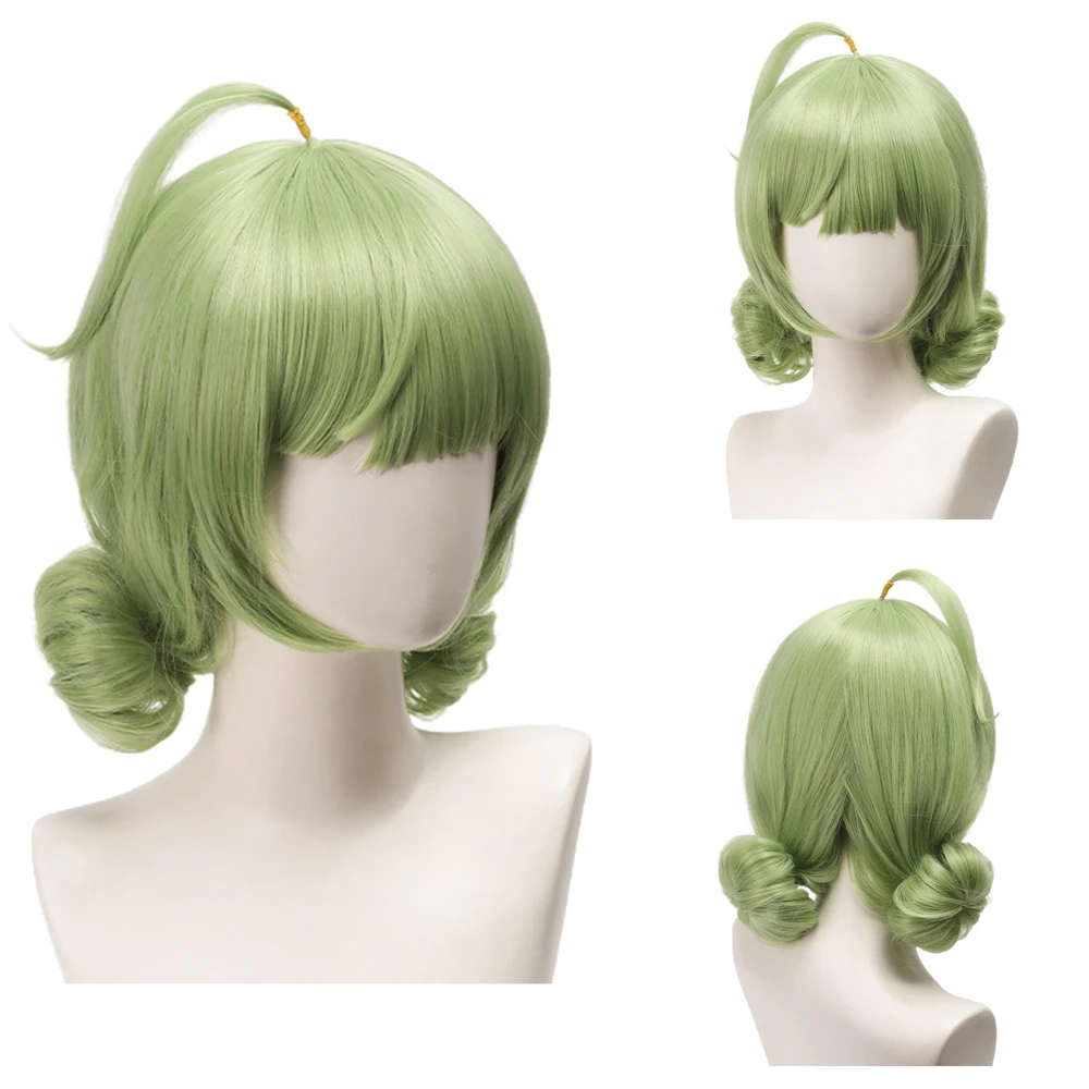 

High-Quality Anime Araga Kiwi Cosplay Synthetic Hair 12-Inch Light Green Bun Daily Party Role-Playing Wig Heat-Resistant