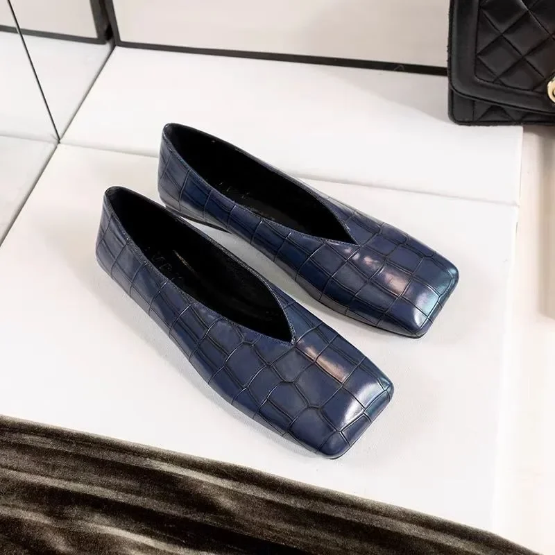 Mocassins plats en cuir pour femmes, chaussures de marche décontractées peu profondes, mode Parker carrée, robe confortable, nouvelle marque, automne 2025