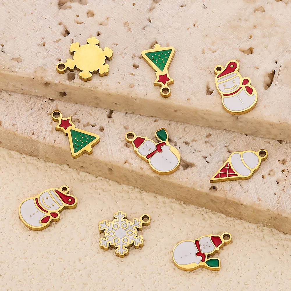 5pcs Stainless Steel Christmas Tree Snowflake Charm Gold-Plated PVD DIY Necklaces Bracelets Earrings Jewelry Making Accessories - Image 4