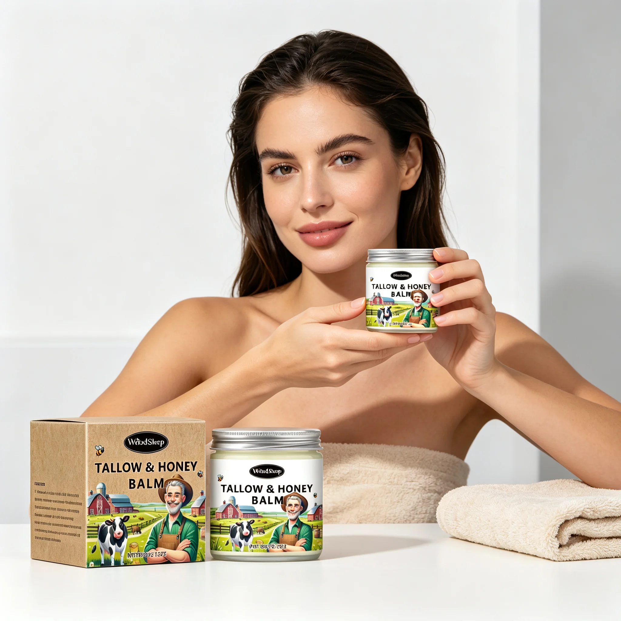 Woodsleep Beef Tallow Honey Balm Improve Dry Rough Skin Remover Soften Lightweight Natural Organic Moisturizer for Face & Body