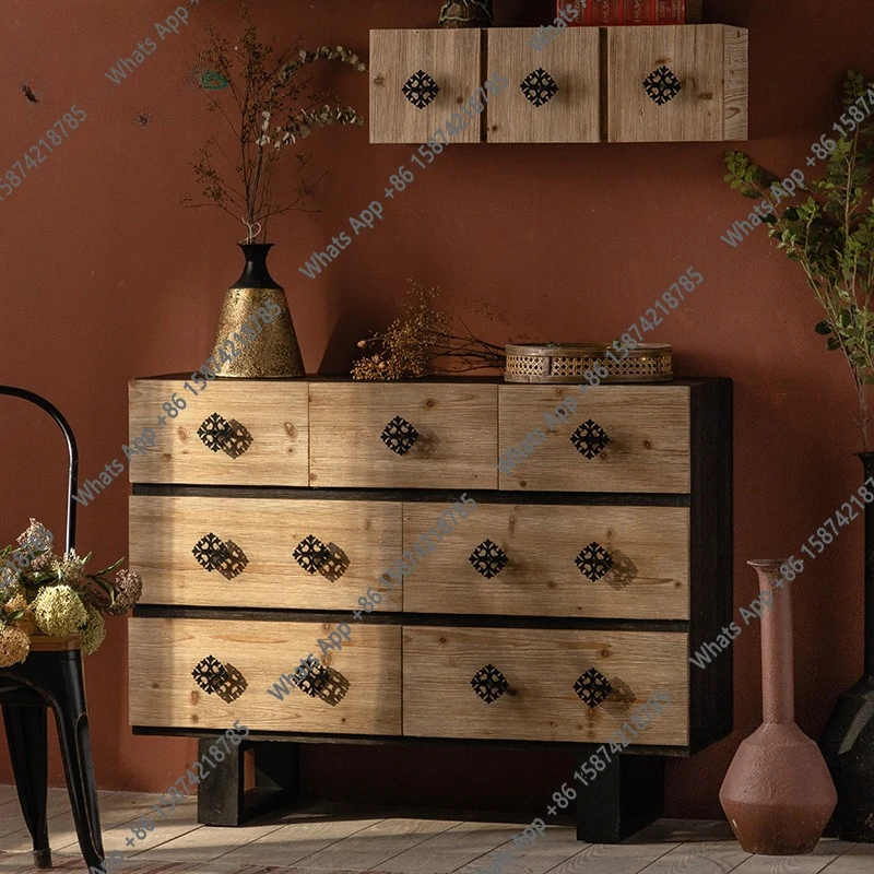 Wooden retro distressed entrance chest of drawers Antique living room sideboard storage cabinet Creative store decoration displa