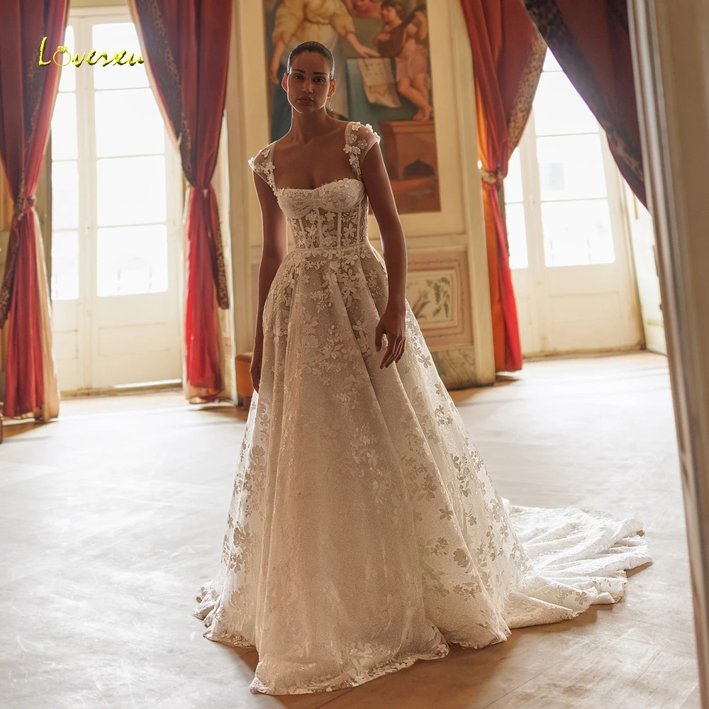 

Loverxu A-Line Delicate Wedding Dresses Sweetheart Sleeveless Vestido De Novia Lace Embroidery Beaded Custom Made Bridal Gown