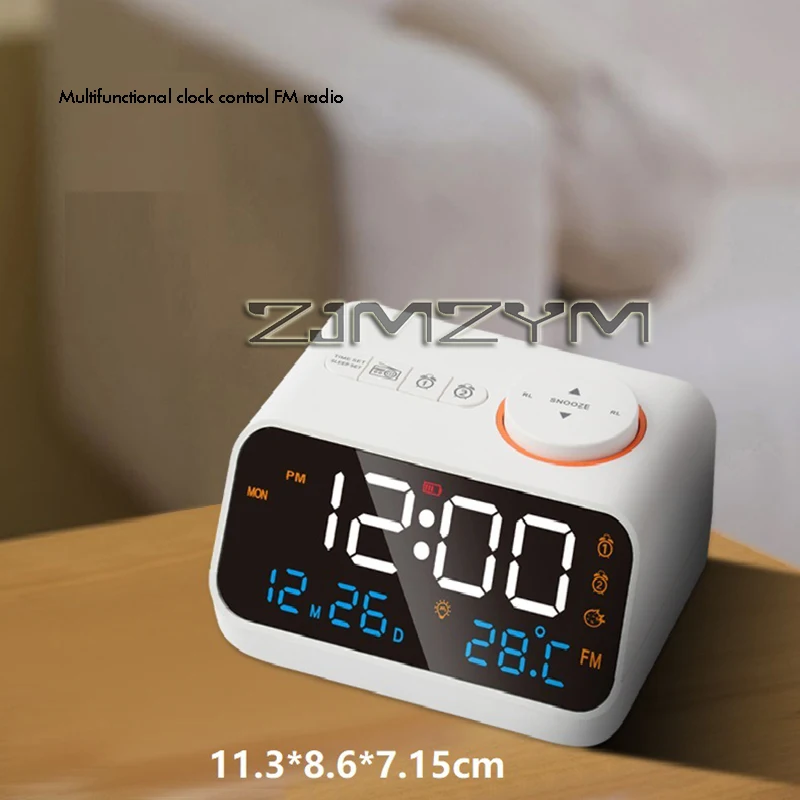 Mordern FM Radio LED Alarm Clock for Bedside Wake Up. Digital Table Calendar with Temperature Thermometer Humidity Hygrometer.