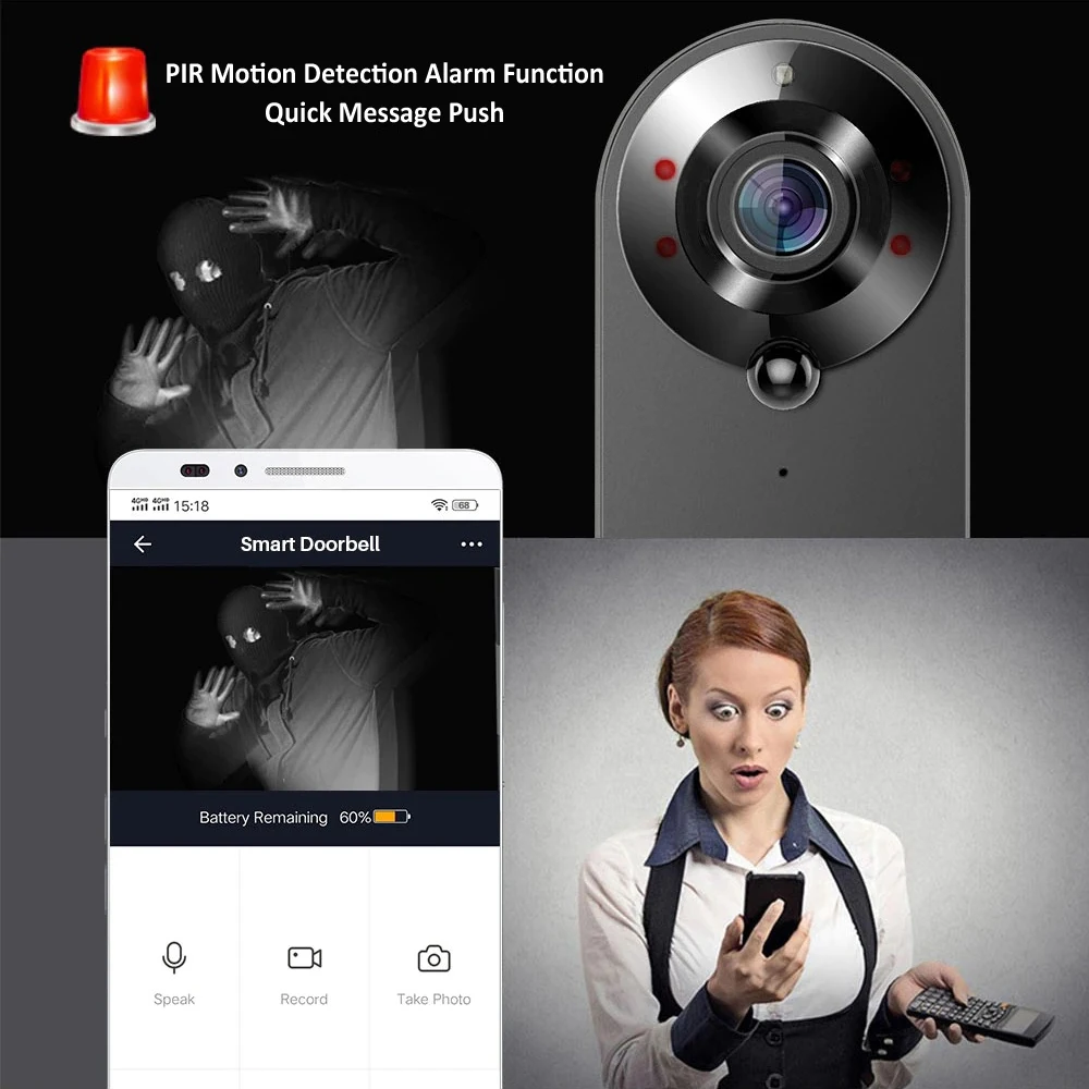 WOOPKER Campanello Senza Fili Intelligente 1080P WiFi Video Campanello Visione Notturna Tuya Smart Home Security Rilevazione di Movimento Campanello per Porte Telecamera