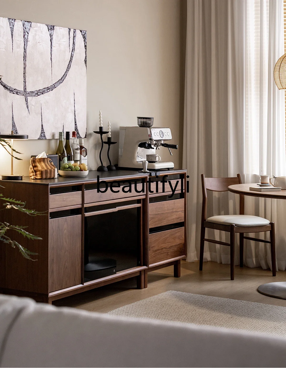 

Solid wood dining side cabinet, low cabinet, black walnut rock slab household living room locker07