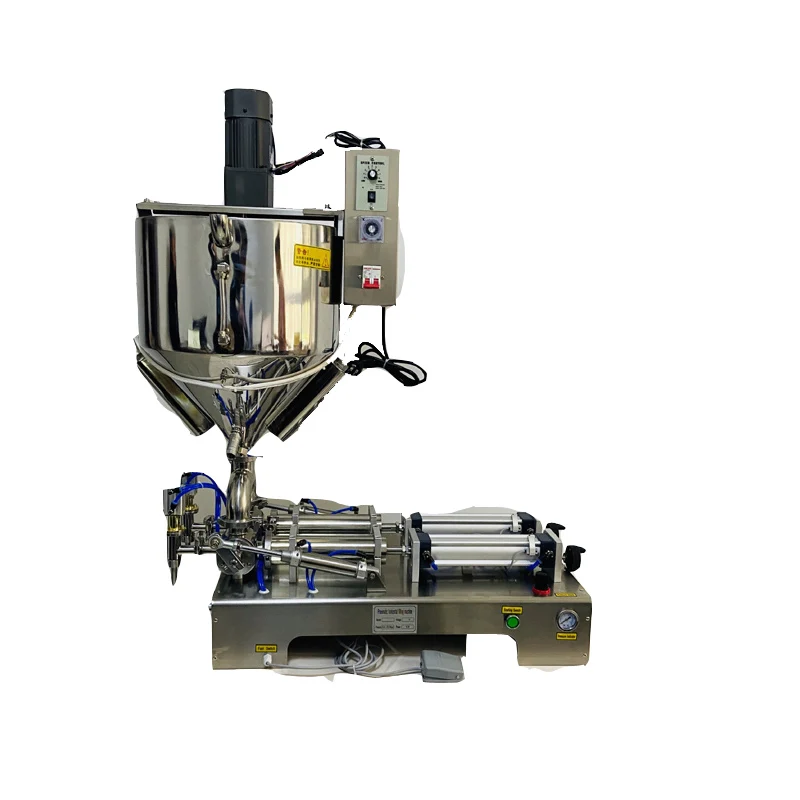 

Horizontal Pneumatic Liquid Filling Machine Single Nozzle Heat And Stir Paste Filler piston fill machine