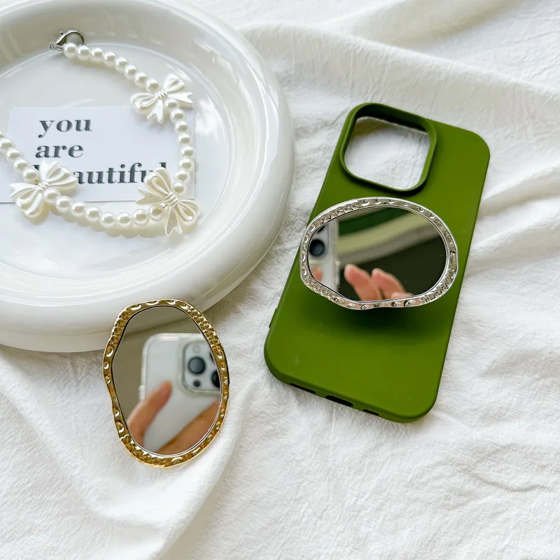 Корейское роскошное серебряное нерегулярное портативное зеркало-держатель для пальцев, кольцо для IPhone, Samsung, аксессуары, модная розетка, складная ручка