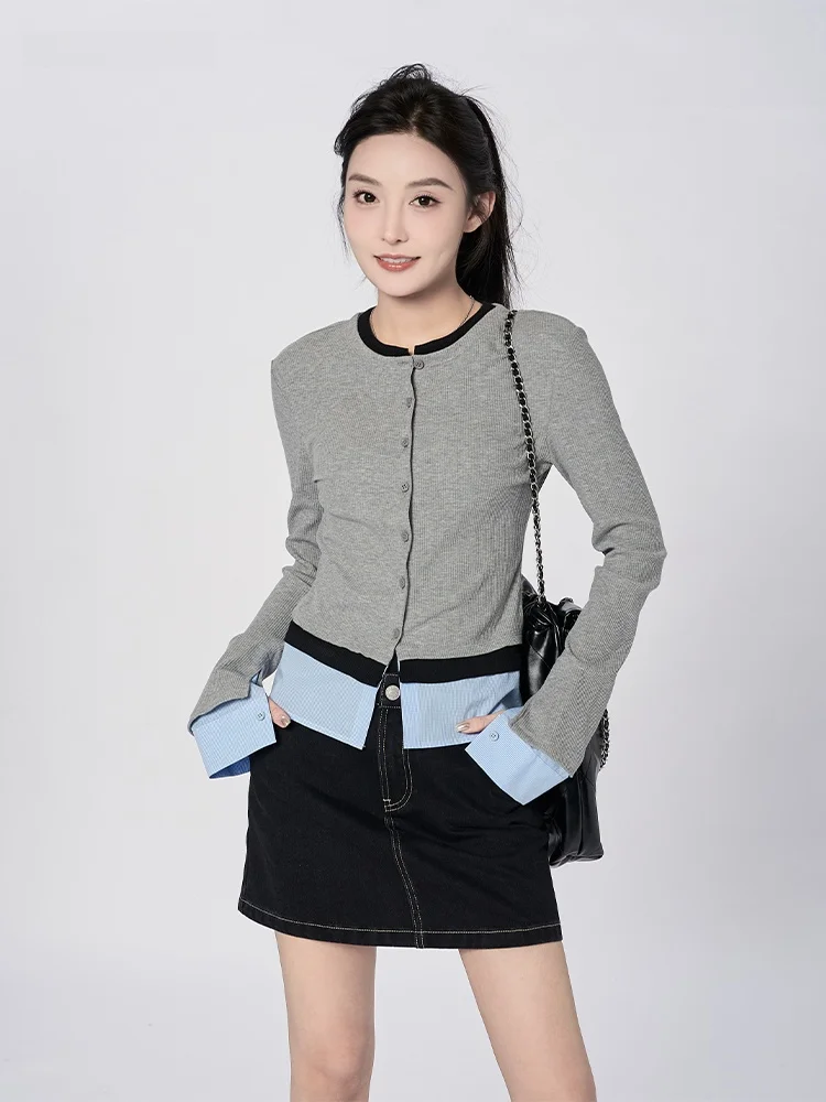 

Linno MP Gentleman Taste Lazy Faion Color Blo Knitted Open Cardigan Slimming Long Sve Top Women's Faion Casual Wear