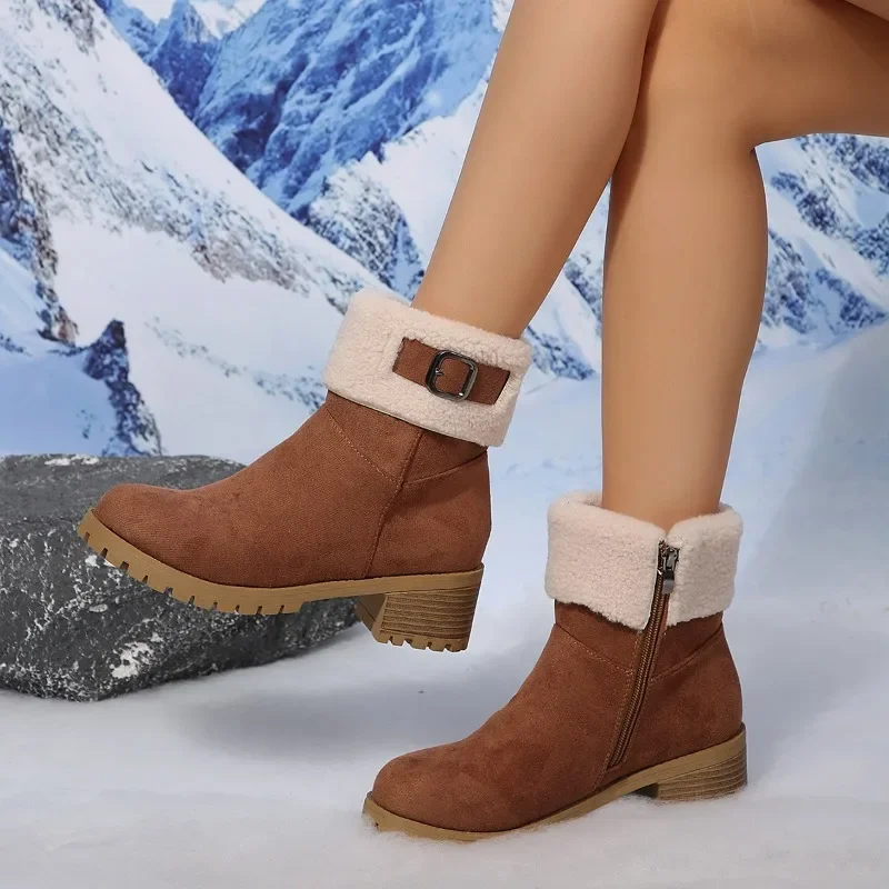 Boots Boots Women's Plush Snow 2026 New Retro High-Heeled Boots Winter Suede Square Heel Casual Women's Ankle Boots Botas De Mujer - Aliexpress Deal