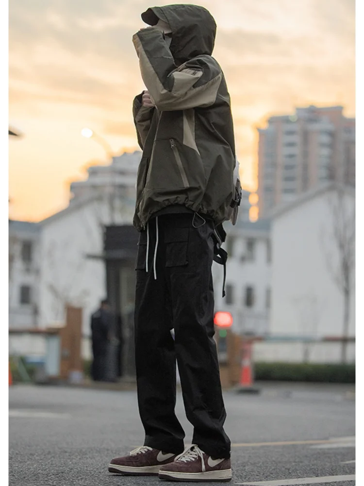 

Мужские повседневные брюки американского стиля для весны и осени, модные, прямого кроя, больших размеров, расклешенные, облегающие, повседневные брюки-чинос