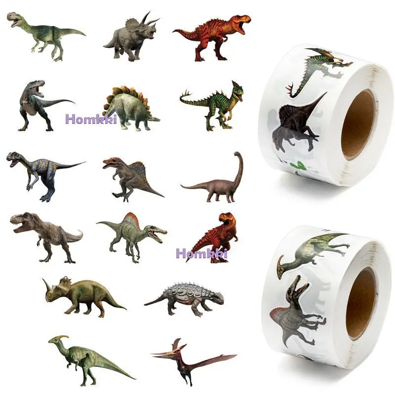 1000Pcs Cartoon Dinosaur Stickers Roll Self Adhesive Kids Room Wall Decals Dinosaur Realistic Sticker For Laptop Luggage Decor