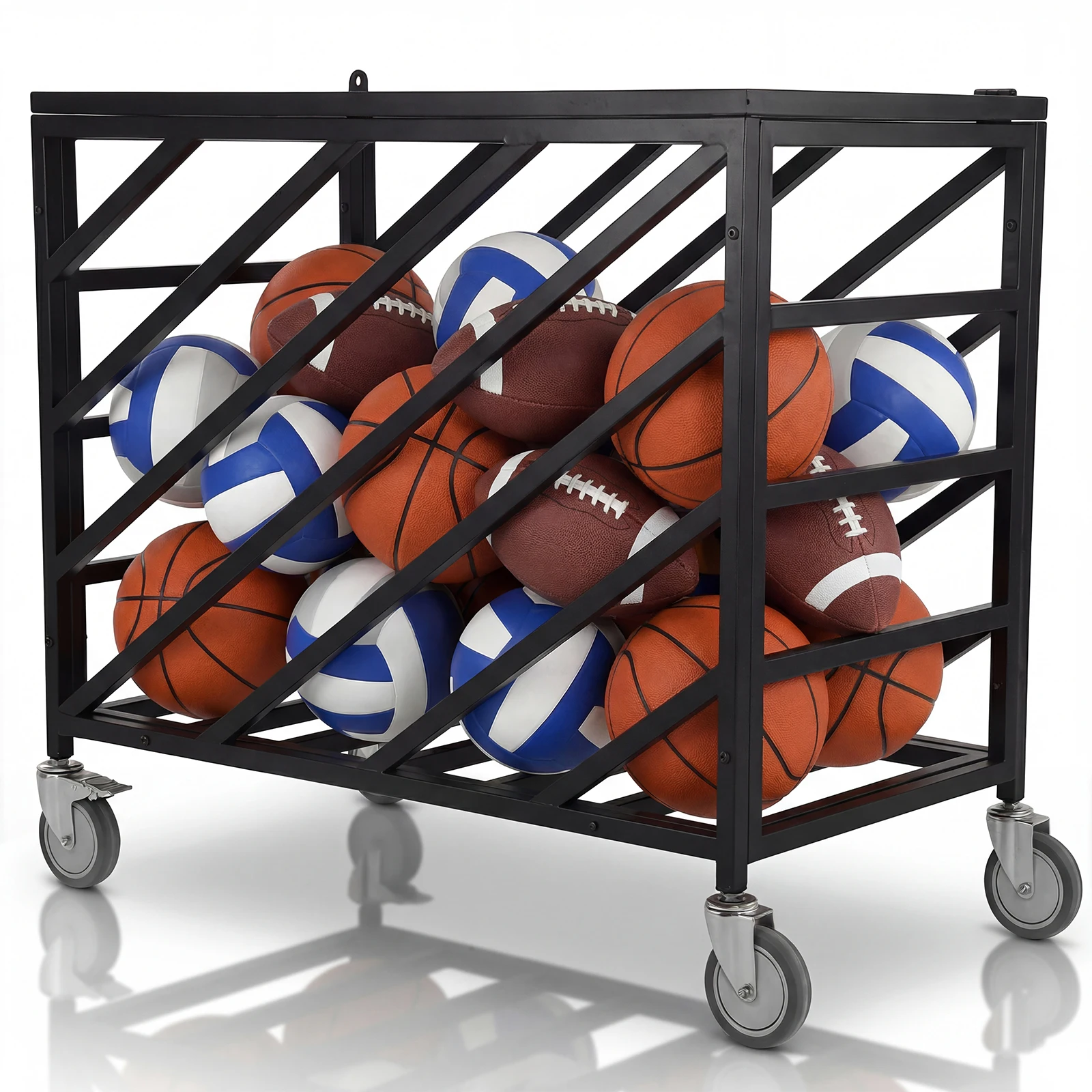 

Ball Storage Cart with Wheels Basketball Storage Bin with Lockable Lid for Gyms Schools Clubs Indoor and Outdoor